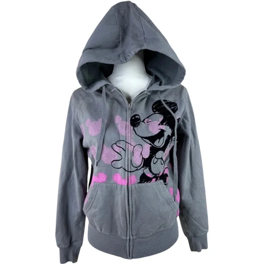 Disney World Hoodie Full Zip Sweatshirt Mickey Mouse Gray Kids Sz XL